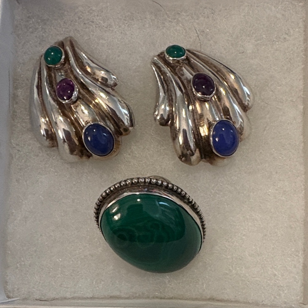 Vintage Statement Sterling and Multicolor Stone Jewelry Set